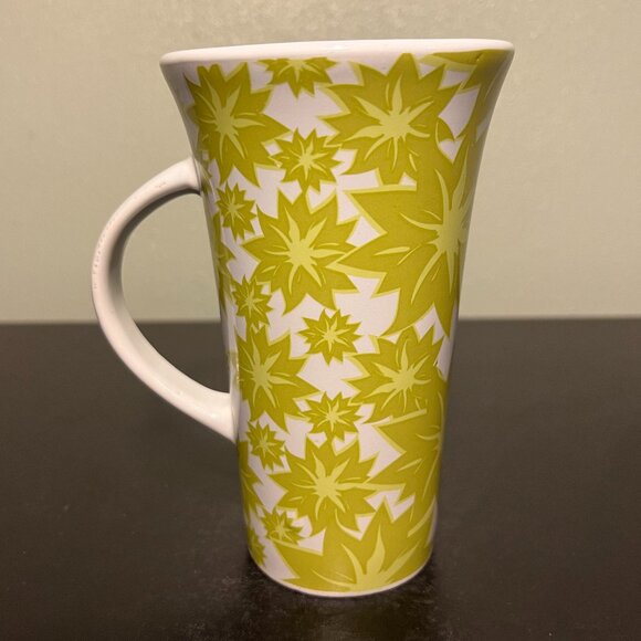 BLUE HARBOR Tall & Tapered Floral Ceramic Mug w/ Two-Tone Green Blossoms - Picture 6 of 13